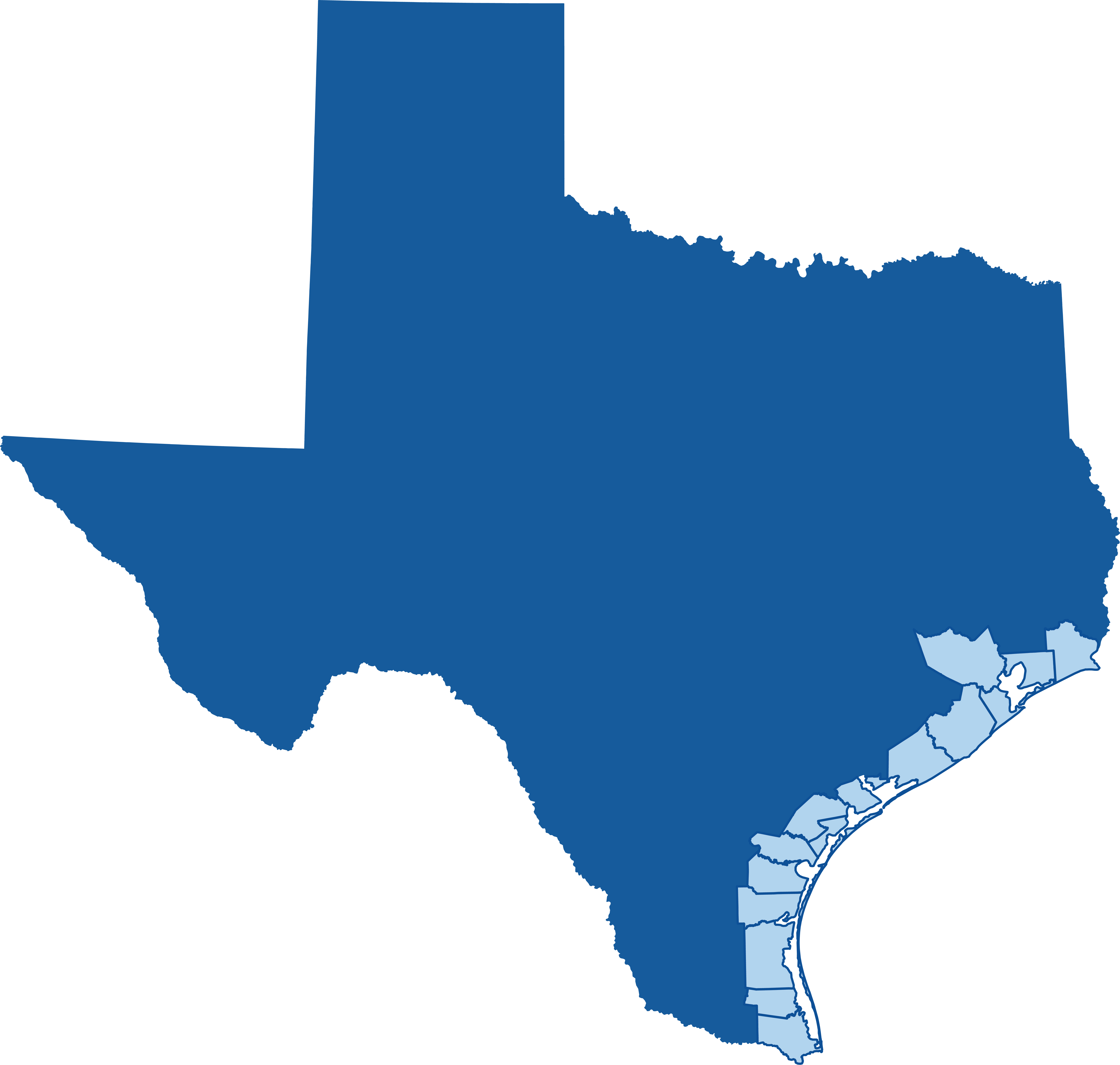 Texas Map with Blue Counties - Small 2 - SSIUW